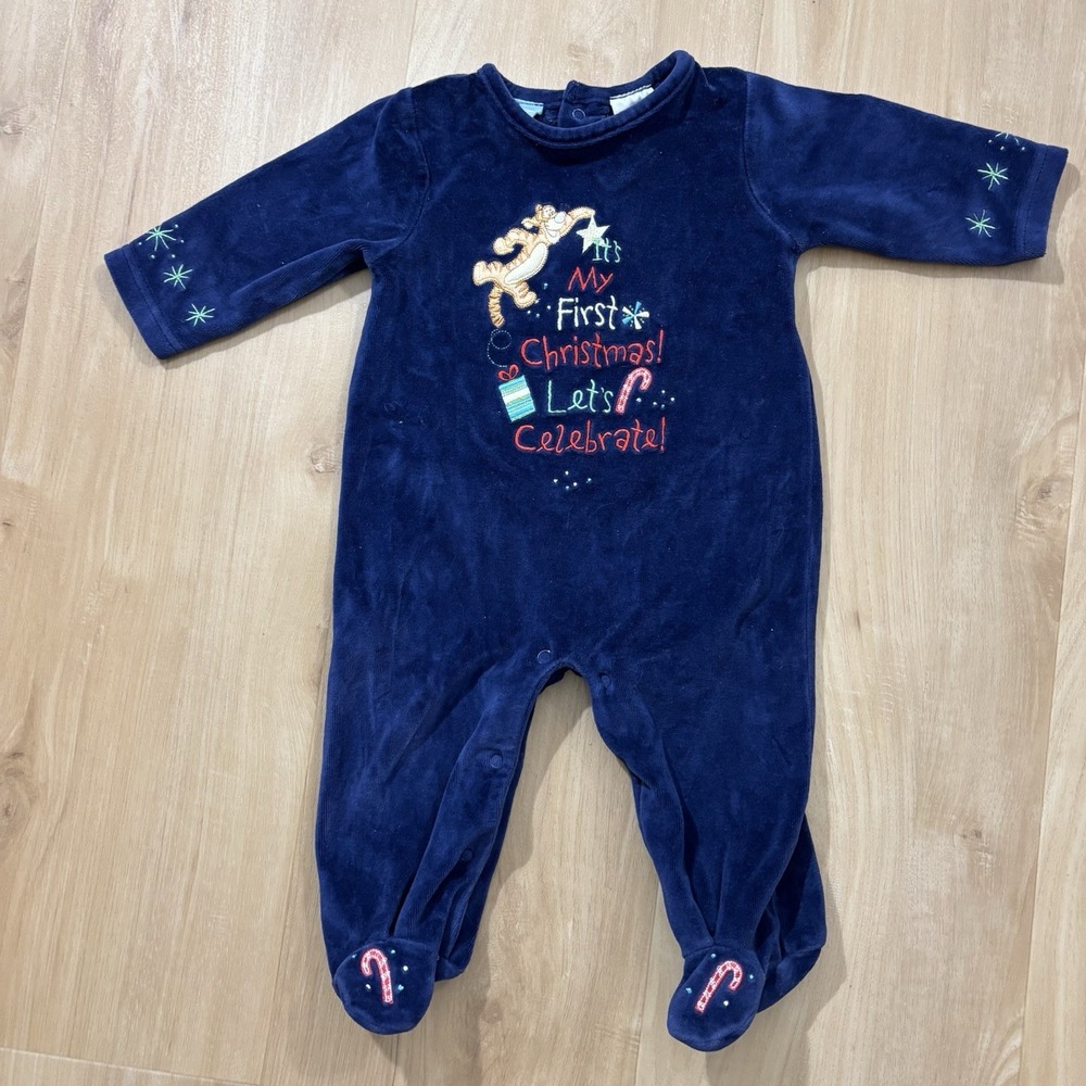 VTG Disney Baby Tigger Pooh 1st Christmas Outfit Jumper 6-9 Months Embroidered